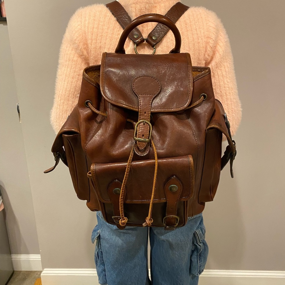 100% Italian leather chocolate brown backpack